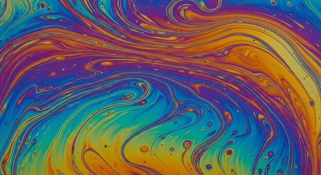 Abstract colorful swirls of oil and water creating iridescent patterns