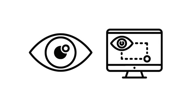 User observation and system monitoring icon set with monitoring computer tracking surveillance visibility interface analysis behavior software