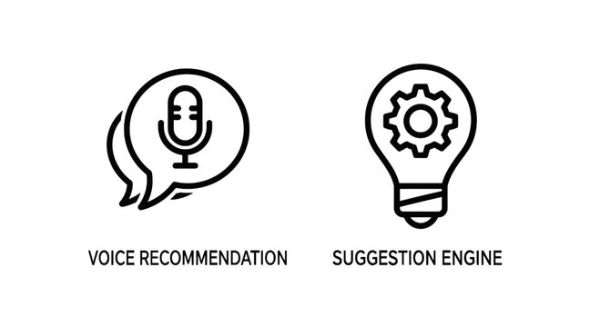 Voice recommendation and suggestion engine conceptual icons with recommendation suggestion microphone lightbulb innovation artificial automation