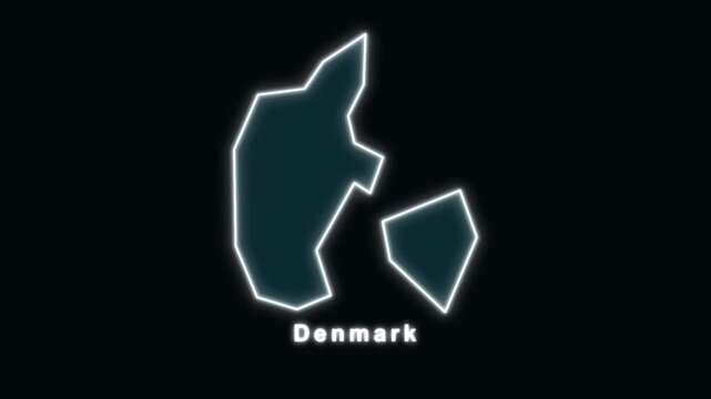 Denmark map animation with glowing outline on black background