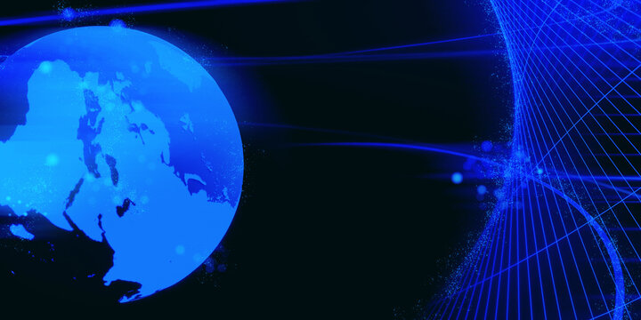 global earth planet 3d illustration rendering for technology in scifi futuristic style, a particle light  network of globalization