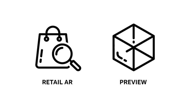 Set of retail augmented reality and product preview linear icons with augmented shopping magnifying ecommerce technology interface marketing