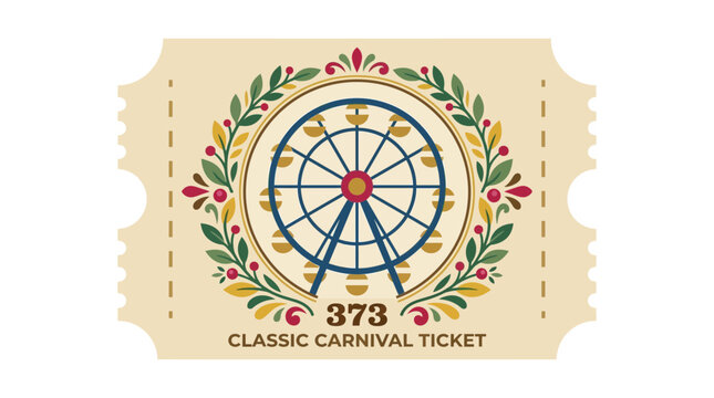Vintage Carnival Ticket with Ferris Wheel Graphic Isolated