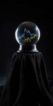 Crystal ball showing financial stock market chart data