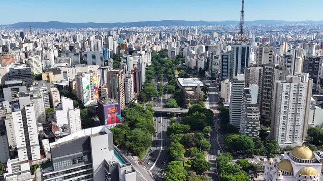 23Rd Avenue In Sao Paulo  Brazil. Highrise Buildings. Downtown District. Freeway Road. 23Rd Avenue In Sao Paulo Brazil. Beautiful Cityscape. Sao Paulo Brazil.