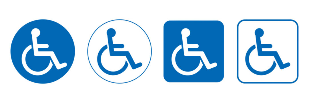 Handicapped sign set featuring accessibility symbols for parking, facilities, transportation, mobility, public spaces, and inclusive design