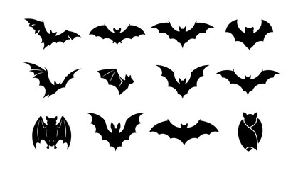 Fototapeta premium Black bat icons in various flying poses