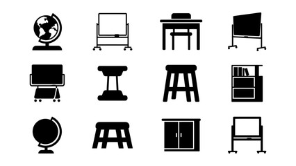 Black and white school classroom icons set © SHOFIQUL