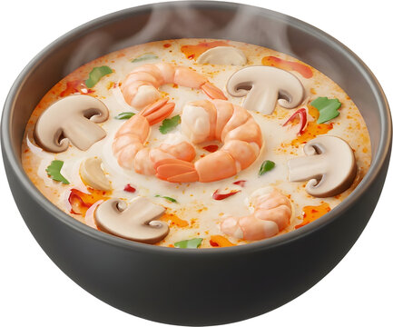 Delicious creamy coconut seafood mushroom soup with shrimp and mushrooms