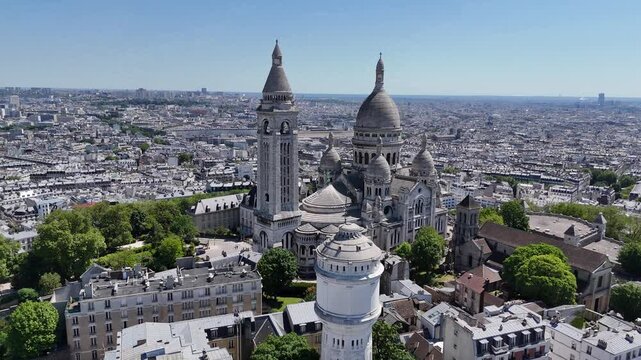 Sacre Coeur Church At Paris Ile De France In France. Religious Scenery. Paris City Landscape. Sacre Coeur Church At Paris In Ile De France France. Sacre Coeur Shrine. Cultural Heritage.