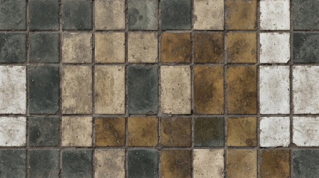 Multicolor Mosaic Tile Wall Texture &ndash; Weathered Square Ceramic Tiles in Rustic Pattern