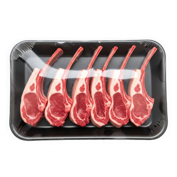 Raw meat skewers ready for grilling. Fresh kebab sticks on black tray for barbecue cooking.