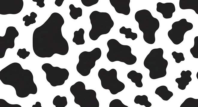 Seamless Black and White Cow Print Pattern Background - Farm Animal Skin Texture Design
