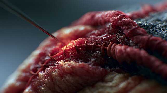 Surgical repair of anorectal fistula with sutures close up medical illustration