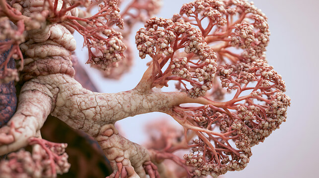 Human bronchioles and alveolar ducts display complex branching structures