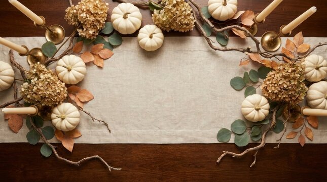 Dried autumn flowers and apples on a rustic wooden table