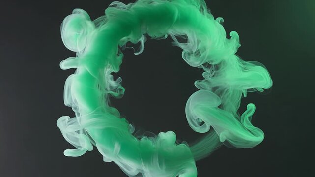 Emerald green smoke ring floating gracefully on black.