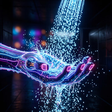 4. Human Hand Holding Digital Data Stream, Artificial Intelligence, Cloud Computing and Technology Concept