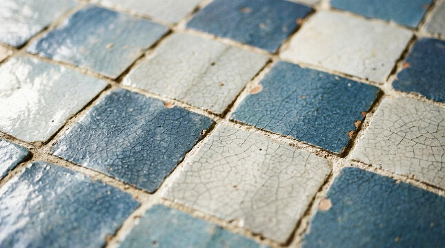 Rustic Vintage Blue Ceramic Tiles with Craquelure Texture