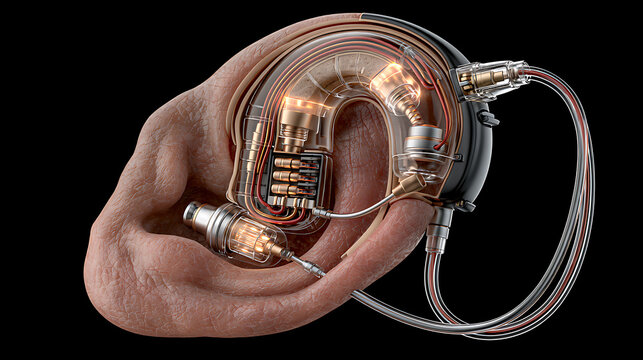Cochlear implant diagram reveals internal components and external processing unit