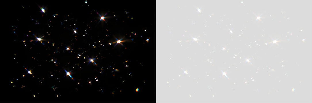 ボケとクリスタル、ダイヤモンド、虹色の光、きらめくガラス、レンズ、グリッター、透明なプリズムによる幻想的でカラフルな背景