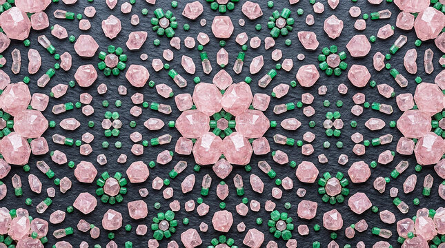 Rose Quartz and Emerald Mandala Gemstone Pattern Background