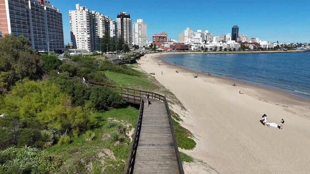 Punta Del Este Skyline At Punta Del Este In Maldonado Uruguay. Beach Landscape. Downtown District. Travel Destination. Punta Del Este Skyline In Punta Del Este In Maldonado Uruguay. 