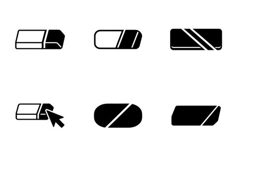 Rubber eraser icon set for school, office, stationery, education supplies and vector design projects.