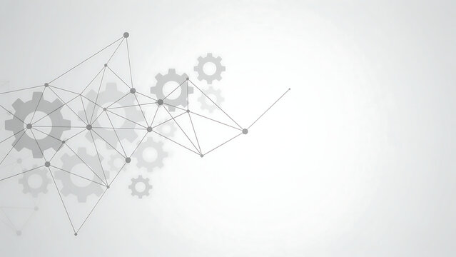 Technical gear mechanism background with connected nodes and lines on light gray mechanism technology engineering technical connected background abstract innovation industrial structure