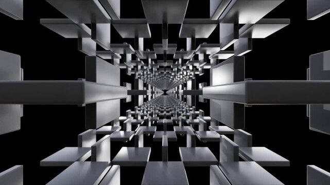 Abstract Futuristic Metallic Grid Tunnel Loop with Infinite Perspective