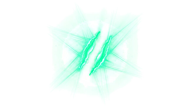 Double Slit Parallel Torn Edge Light Leak Patch Overlay with Emerald Volumetric Rays, Luminous Parallel Tear Effect with Genuine Transparency