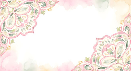 Obraz premium Watercolor floral corner arrangements with pink and green details on a white background