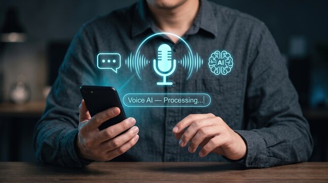 Voice AI assistant with speech recognition microphone interface and intelligent voice processing