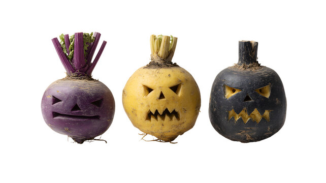 Carved root vegetables spooky faces jack o lantern style