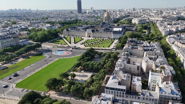Des Invalides Museum At Paris Ile De France In France. Des Invalides Temple. Paris Skyline Scene. Des Invalides Museum At Paris In Ile De France France. Beautiful Esplanade. Tourism Landmark.