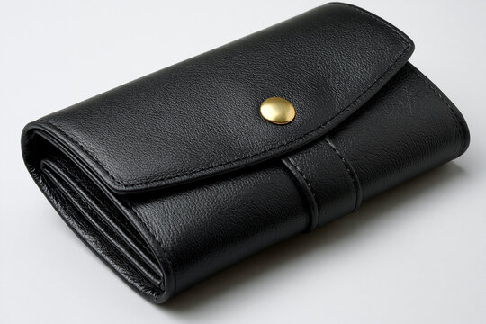 Black leather wallet on a white background