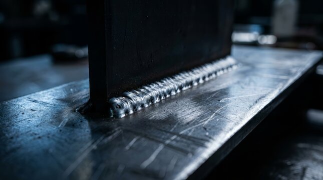 Close-up of a heavy metal welding seam representing industrial reliability and durability.