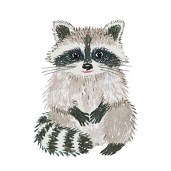 Obraz premium Cute watercolor raccoon illustration on a white background