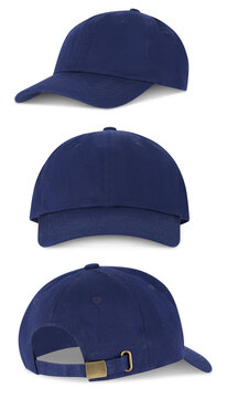 Unstructured navy blue cotton baseball cap isolated on transparent background