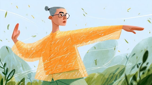 Animated Character in Yellow Shirt and Glasses, Standing In Field of Green Grass, Holding Hand Outward as if to Stop or Call Attention