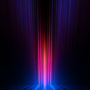 Neon rays radiate from a bright center across a dark blue and purple environment. The luminous lines form a futuristic perspective suggesting connectivity and digital transformation.