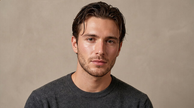 Edgy Editorial Portrait of Young Italian Man with Wet Hair for Cosmetics
