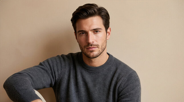 Flawless Young Italian Man Hero Portrait for Premium Skincare Advertising