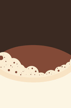 Coffee with Cream Foam Abstract Background, Top View of Hot Cocoa Brown Beverage with Bubbles and Copy Space