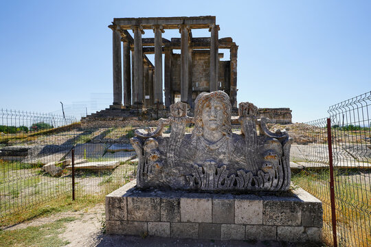 Acroterion in front of Temple of Zeus in Aizanoi Ancient City in Kutahya, Turkiye