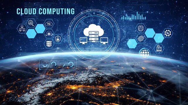 Futuristic Cloud Computing Concept with Global Data Connections and Digital Network Visualizations over Earth at Night. Entropy.