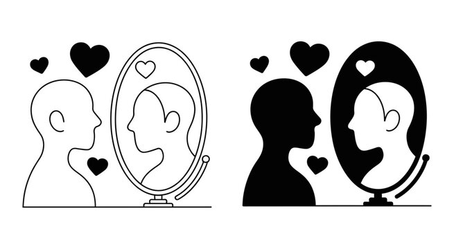 Self love person viewing reflection vector illustration