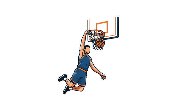 Basketball Player Slam Dunk Vector Illustration