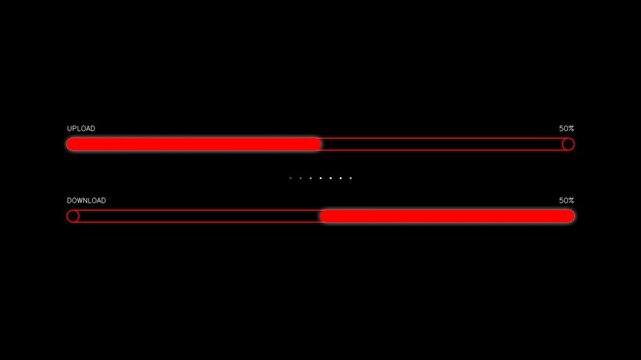 Neon Upload and Download Progress Bars Digital Technology Background 4K Loop