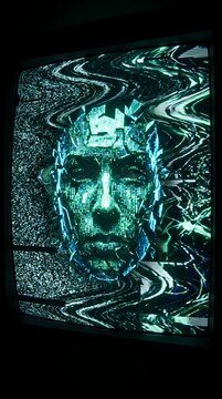 abstract glitch art face digital interference pixel sorting futuristic background